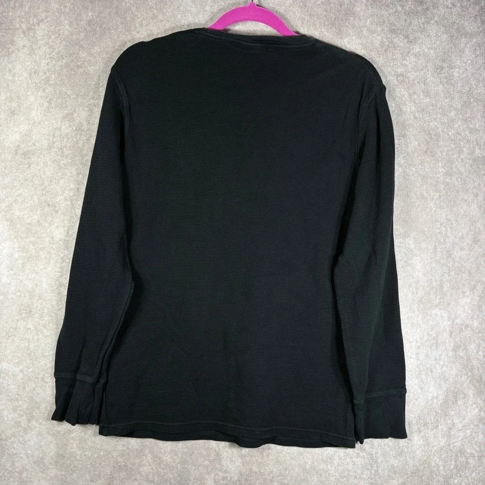 Polo Ralph Lauren Shirt Men L Black Sleepwear Thermal Waffle Knit Blue Pony Logo